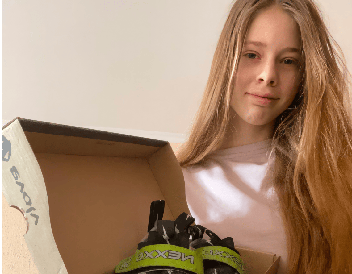 Thanks to the scholarship, Yaroslava got new climbing shoes